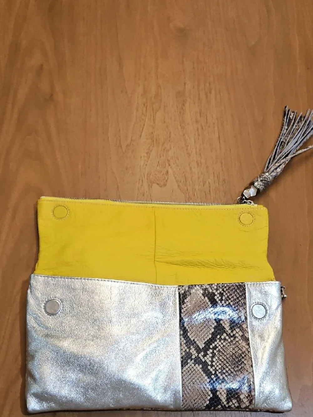 Yellow and Silver Women's Fold-Top Shoulder Bag by Rafe